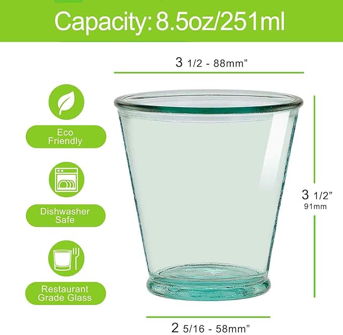 COURONNE Verra Clear Water Glass, Recycled Drinking Glass for Candles, Bar & Home Decor, Dishwasher Safe, 10.1 oz