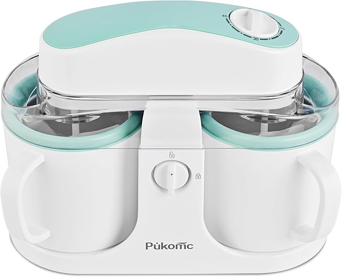 Pukomc Ice Cream Maker Machine for Home Use, with Two Ice Cream Bowls,Simple Operation and Easy to Clean,White Green