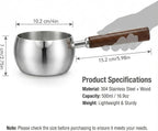 17oz Stainless Steel Sauce Pot with Heat Resistant Wooden Handle, Butter Warmer Milk and Coffee Warmer, Chocolate Melting Pot, Mini Sauce Pan for Coffee