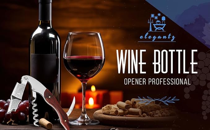 ELEGANTZ Wine Bottle Opener Set – Premium Corkscrew with Foil Cutter & Beer Bottle Opener – Ergonomic Wooden Handle for Smooth Cork Removal – Sommelier Accessories Gift for Wine Lovers
