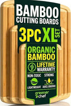 Greener Chef Luxury XL Bamboo Cutting Board Set of 3 with Vertical Grain Strength Technology - Extra Large Wood Cutting Boards for Kitchen and Lightweight Chopping Board Set - Replacements for Life