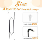 Bilillo 4 Pack Plate Hangers for The Wall, Suitable for 12-16 Inch Decorative Plate,Invisible Heavy Duty Wire Plate Holder with Wall Hooks, Plate Hangers for Displaying Plates, Platter, Dish (Black)