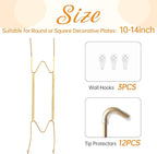3 Pack Plate Hangers for The Wall, Suitable for 10-14 inch Art Plate, Stainless Steel Invisible Heavy Duty Wire Plate Holder with Wall Hooks, Plate Hangers for Displaying Plates, Platter, Dish, Gold