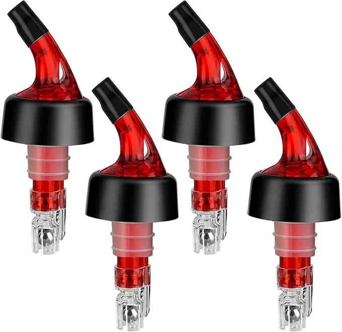 Automatic Measured Bottle Pourer - Quick Shot Spirit Measure Pourer with Dust Caps for Wine Cocktail Home Bar Tools - 1.5oz/45ml(Red, 4 Pack)