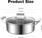 Delarlo 6.8QT Tri-Ply Stainless Steel Double-flavor Shabu Shabu Pot 12 inch Everyday Pan with Lid, Kitchen Induction,Cooking Hot Pot, Oven Safe Stock Pot, Up to 600℉