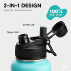 Swigina [2-IN-1 LID] Insulated Water Bottle with Silicone Boot (36hrs Cold/18hrs Hot) - DIY Stickers, Leakproof, BPA Free, 32 oz