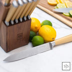Gold Knife Set with Walnut Block – 13-Piece Full Tang Stainless Steel Kitchen Knives – Durable Gold Kitchen Accessories for Cooking and Food Prep