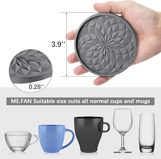 ME.FAN Silicone Coasters with Holder,[6 Pack] Drinking Coasters - Cup Mat for Hot or Cold Drinks, Thickened, Non-Slip, Non-stick,Deep Tray Dark Purple