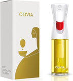 FLAIROSOL OLIVIA SIGNATURE Advanced Kitchen Oil Sprayer Technology, Fine Mist & Portion Control, Refillable Glass Olive Oil Cooking Spray Bottle for Air Fryer, Salad, BBQ, 130ml (White Print)