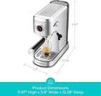 CASABREWS 5418 PRO Espresso Machine 20 Bar, Upgraded Espresso Maker with Powerful Steam Milk Frother, Stainless Steel Coffee Machine with Fast Heating System for Cappuccino, Latte, Silver