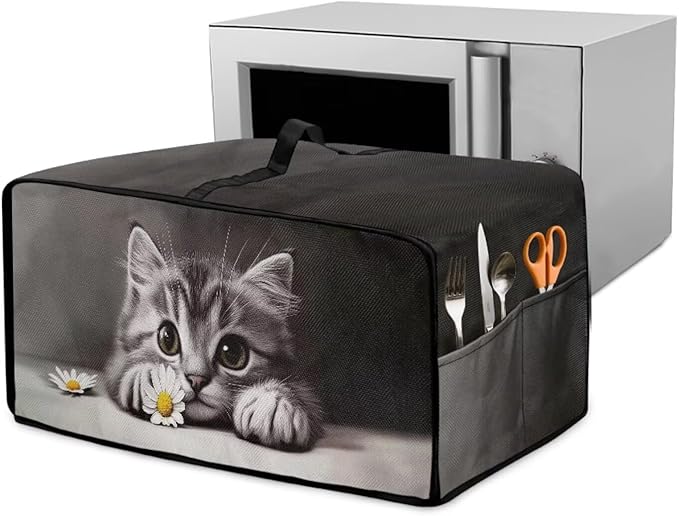 Kitten Daisy Print Toaster Oven Stain-resistant Cover for Kitchen Counter Decor, Heavy Duty Heat-resistant Microwave Oven Cover, Washable (Small-14.5 * 18.46 * 9 inches)