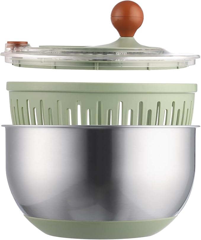 Stainless Steel Salad Spinner, Medium-sized Lettuce Veggie Fruit Spinner and Strainer, Multipurpose Vegetable Washer Dryer with Lid, Dishwasher Safe,160 oz