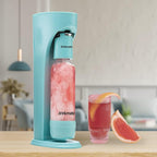 Drinkmate Sparkling Water and Soda Maker, Carbonates Any Drink, Bubble Up Bundle - Includes Two 60L CO2 Cylinders, One Carbonation Bottle, and Fizz Infuser - Arctic Blue
