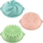 HUAKENER 3 Pcs Flower Shape Cake Molds, Nonstick Silicone Cake Molds for Jello Cakes, Cheese Cakes, Strawberry Shortcake, Brownie Tart Pie