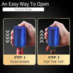 Destapador De Cerveza Automatic Beer Bottle Opener with Magnetic Cap Bottle Opener, Stainless Steel One Handed Lid Opening Spring Loaded Push&Pop Bottle Opener for Kitchen Home Bar Gift（Blue）
