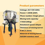 Industrial Blender Mixer Vertical Color Mixer, PP/PVC Pellets Mixer Stainless Steel Industrial Blender Mixer Vertical Color Mixer 110LB, 110V 1.5KW