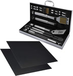 Home-Complete 18-piece BBQ Grill Set, 16-pc Stainless Steel Barbecue Tools Kit with Aluminum Case and 2-pack BBQ Grill Mats