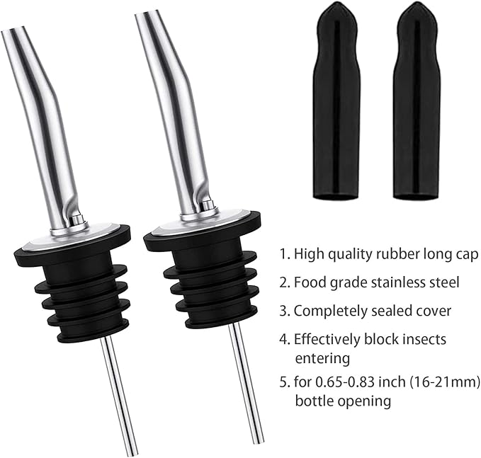 Pafusen 6 Pack Liquor Bottle Pourers, Liquor Pour Spout for Liquor Bottles, Stainless Steel Olive oil Dispenser Spout, Alcohol Pourer Spouts Dust Caps Long Covers, Sliver