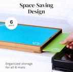 Cooler Kitchen Cutting Boards for Kitchen – Checkered Bamboo Cutting Board Set with 6 Color-Coded Flexible Chopping Mats, Easy Clean Wood and Dishwasher-Safe Plastic, Large 17×12, Knife-Friendly