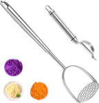 2Pcs Long Handle Large Potato Smasher with Peeler,Mashed Potato Masher,Stainless Steel Masher Kitchen Tool for Bean,Vegetable,Food,Fruit,Salad