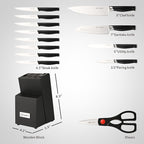 15-Piece Kitchen Knife Set with Block, ABS Ergonomic Handle for Chef Knife Set and Serrated Steak Knives Knife Sharpener and Kitchen Shears, Dishwasher Safe, Black Block