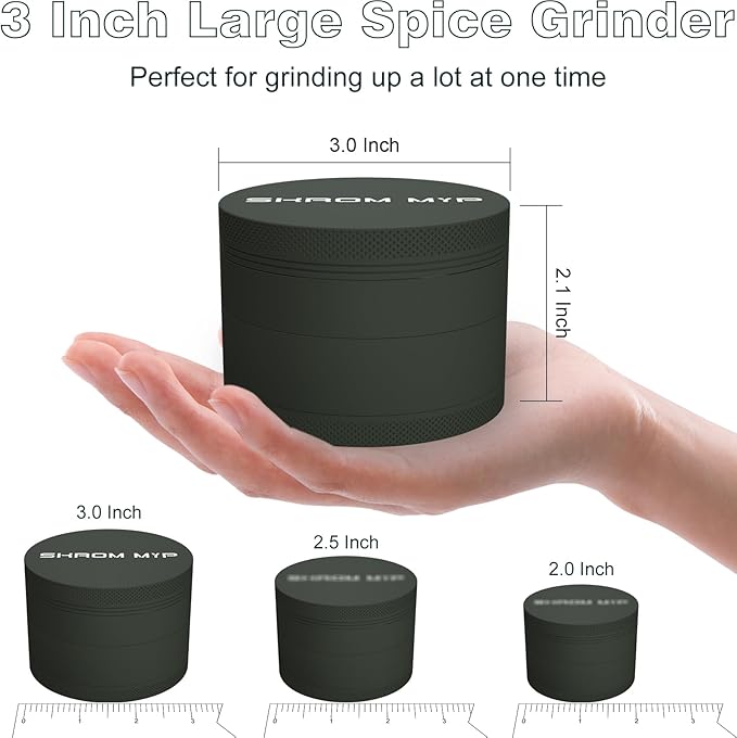 Grinder for Kitchen Spices, 3" Large Size Durable Aluminum Alloy Manual Spice Mills (Black)