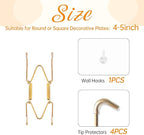 Plate Hangers for The Wall, Suitable for 4-5 inch Decorative Plate, Stainless Steel Wire Plate Holder with Wall Hooks and Rubber tip Protectors, Plate Hangers for Displaying Plates, Platter, Gold