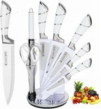 Kitchen Knife Set, 9-Piece White Kitchen Knife Set with Acrylic Block, Non Stick Sharp High Carbon Stainless Steel Knife Set for Kitchen Cutting Meat Slicing Chopping Kitchen Women Gifts