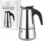 Espresso Maker 6 Cup Moka Pot Stainless Steel Percolator coffee pot, Compatible with Gas, Electric, Ceramic, and Induction stovetops(10 fl oz/300 ml)