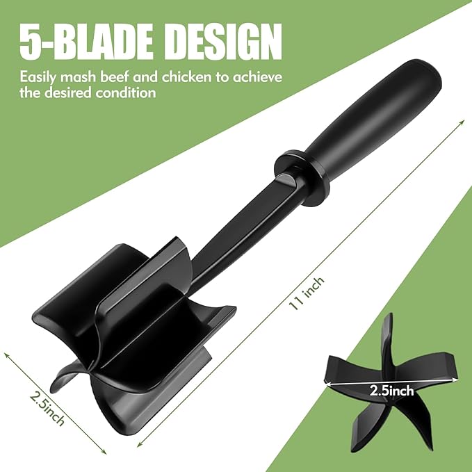Meat Chopper, Heat-Resistant Ground Beef Chopper Tool, 5 Curved Blades Meat Choppers for Ground Beef Hamburger Turkey, Mix and Chop Kitchen Tool