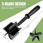 Meat Chopper, Heat-Resistant Ground Beef Chopper Tool, 5 Curved Blades Meat Choppers for Ground Beef Hamburger Turkey, Mix and Chop Kitchen Tool