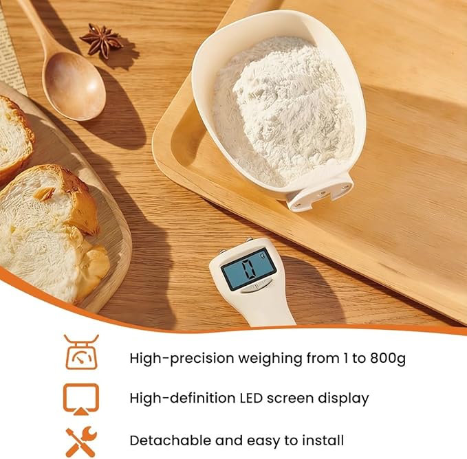 Digital Measuring Spoon Scale, Electronic Food Scoop with Conversion, Kitchen Adjustable Smart Weighing Cup for Home Cat Dog Pet, Cooking Tool Baking Gadgets in Grams with Lcd Screen(#A-1pc)