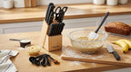Farberware 22-Piece Never Needs Sharpening Triple Rivet High-Carbon Stainless Steel Knife Block and Kitchen Tool Set, Black, Durable AND Precision Cutlery