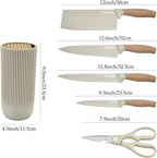 Kitchen Knife Set, Retrosohoo 6-Pieces Khaki Sharp Knife Block Sets for Kitchen, Non-stick Non-slip Stainless Steel Chef knives with Universal Block Suitable for Home Restaurant (Khaki)
