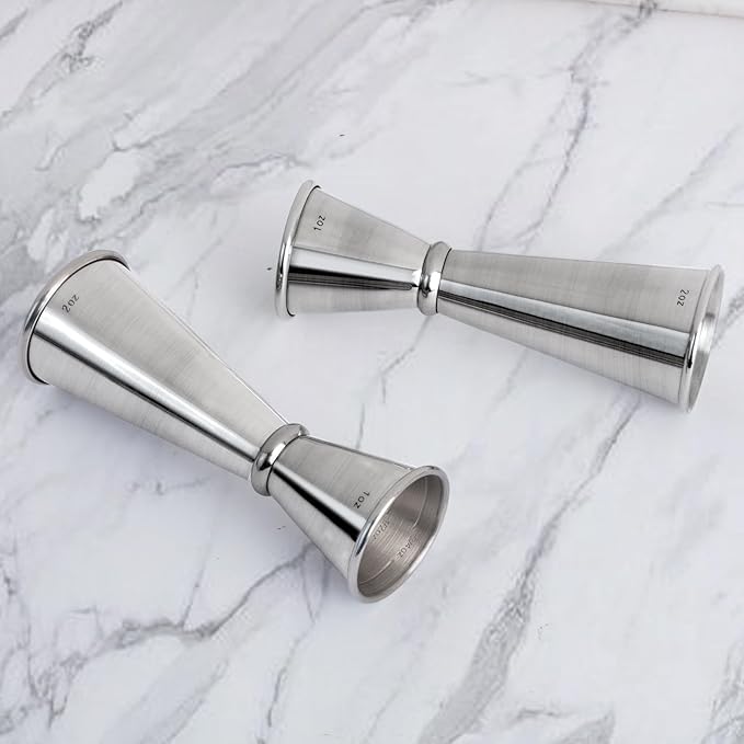 Briout Jigger for Bartending, 2Pcs Double Cocktail Jigger Japanese Premium 304 Food Grade Stainless Steel Jigger 2 OZ 1 OZ with Measurements Inside, Silver
