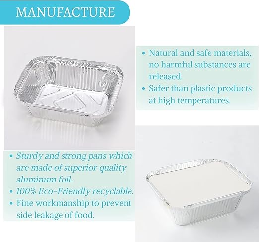 100 Pack - Aluminum Pans with Lids -1LB(5"×4"),Foil Pans - to Go Food Containers,Recyclable Aluminum Foil with Strong Seal for Cooking, Baking,Meal Prep,Take Out,Freeze