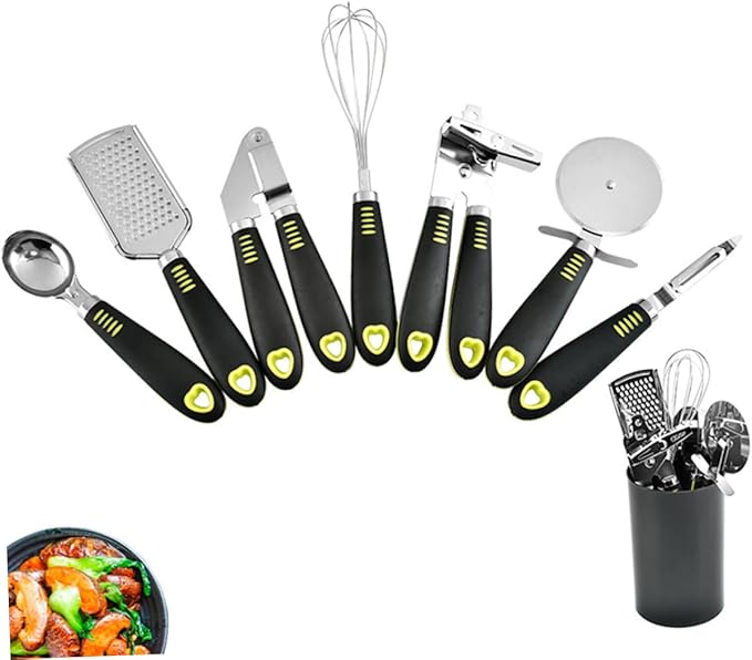 7pc Kitchen Utensils Set Stainless Steel Gadgets Utensils Non-stick Cooking Tools Cheese Grater Pizza Wheel Can Opener