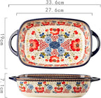 Vintage Flowers Style Ceramic Bakeware Casserole Dish Baking Pan Lasagna Pans Baking Dish with Handles for Oven/Cooking/Kitchen-1 PCS-Red Flowers-60 OZ