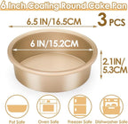6 Inch Round Cake Pan Set of 3, Nonstick Coating Baking Round Cake Pans with Remvable Bottom for Birthday Layered Cakes,Party, Circle Cake Tins With Wider Grips for Oven Air Fryer, Gold