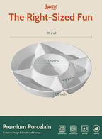 Sweese Porcelain Chip & Dip Serving Set - Divided Platter with 5 Compartments, Relish Tray for Snacks, Veggies, Candy - Durable, Microwave & Dishwasher Friendly - Elegant White Design for Parties
