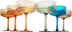 Khen Shatterproof Acrylic Ribbed Vintage Art Deco Martini, Champagne & Cocktail Muted Color Plastic Coupe Glasses | Set of 6 | 8 oz Ripple Glassware Classic Cocktail Indoor & Outdoor, European Style