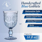 Yungala Blue-Wine-Glasses-Sunflower-Set-6 Blue Wine Glasses Set of 6 Vintage Hobnail Goblets 10 oz Dishwasher Safe