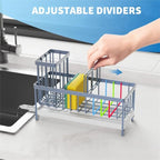 Cisily Sponge Holder for Kitchen Sink, Sink Caddy Organizer with High Brush Holder, Kitchen Countertop Organizers and Storage Essentials, Rustproof 304 Stainless Steel (Gray Blue, 9.25″)