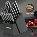 MOSFiATA Kitchen Knife Set, 17 Pcs Japanese Stainless Steel Knife Sets for Kitchen with Block with Knife Sharpening Rod, Dishwasher Safe, Titanium Plated Knife Block Set (Gray)