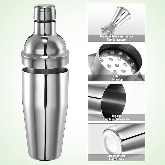 Umigy Cocktail Shaker Set Martini Shaker Bulk Stainless Steel Martini Mixer with Strainer and Double Measuring Jigger for Bar Party Home Use Wine Bar(25 Oz/ 750 ml,4 Packs)