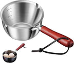 Butter Warmer Pot, 300ml 4.1x2.36in Milk Pot for Stove, Versatile Small Stainless Steel with Pour Spout and 4in Wooden Handle for Melting Butter, Heating Sauces, or Making Coffee
