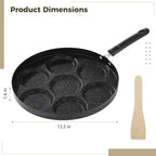 Egg Frying Pan with Anti-scalding Handle, Black Metal Nonstick Maifan Stone Coating Breakfast Frying Pan, Versatile Cooking Tool for Induction Cooker, Gas Stoves (7-Slot Egg Frying Pan)