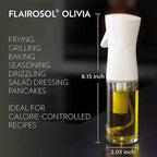 FLAIROSOL OLIVIA SIGNATURE Advanced Kitchen Oil Sprayer Technology, Fine Mist & Portion Control, Refillable Glass Olive Oil Cooking Spray Bottle for Air Fryer, Salad, BBQ, 130ml (White Print)