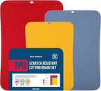 Blue Ginkgo TPU Cutting Mats [Set of 3] – Korean-Made Flexible, Knife-Friendly, Durable Kitchen Cutting Boards (Red, Blue, Yellow)