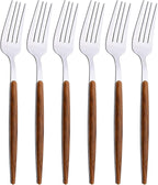 6-Piece Dinner Forks Set, Stainless Steel Forks With Round Wooden Effect Handle, Forks Silverware Set for Home Kitchen Restaurant Hotel, 8.27inches, Mirror Finish & Dishwasher Safe